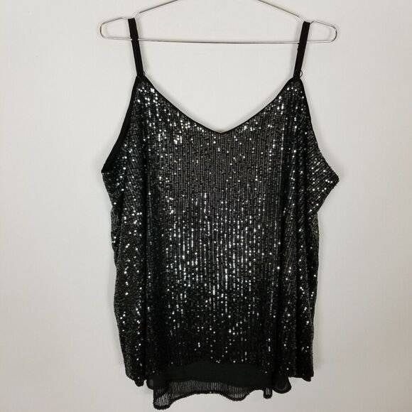 Torrid Women Plus Sophie Sequin Ombre Swing Cami Top Sz 3X Black Party Blouse - Picture 3 of 6